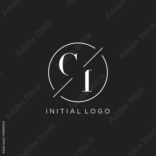 Letter CI logo with simple circle line. Creative look monogram logo design