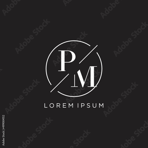 Letter PM logo with simple circle line. Creative look monogram logo design
