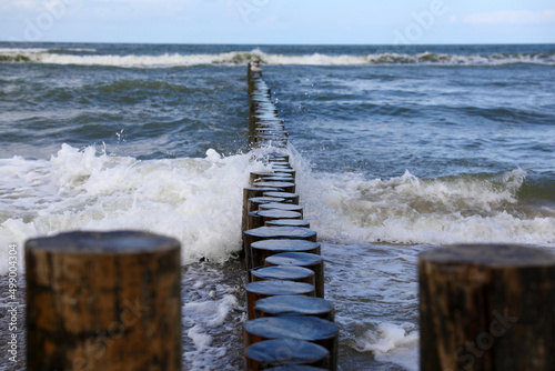 Wooden water cutters in the Baltic Sea  Kaliningrad region  Russia