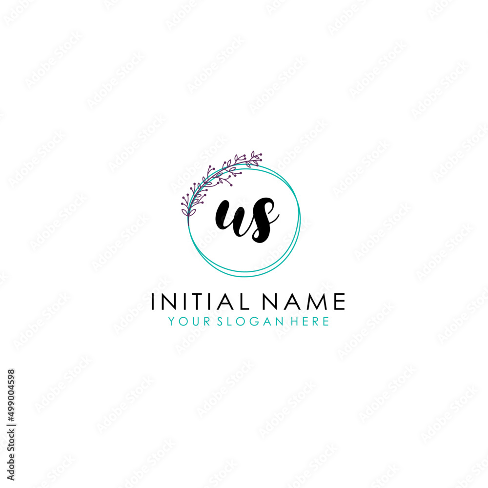 US Initial letter handwriting and signature logo. Beauty vector initial logo .Fashion  boutique  floral and botanical