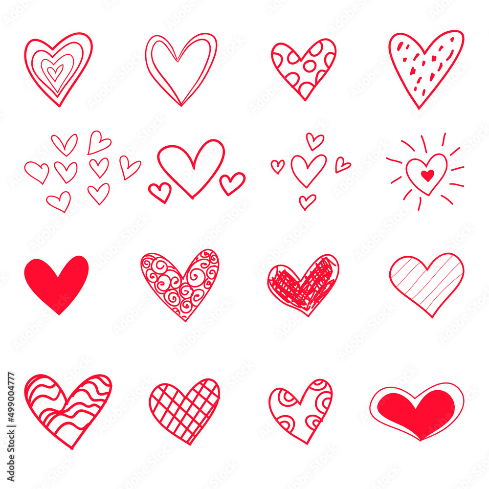 Set of hand drawn heart illustration vector