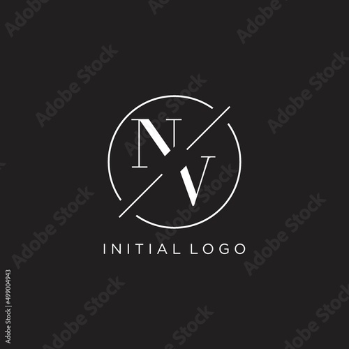 Letter NV logo with simple circle line. Creative look monogram logo design