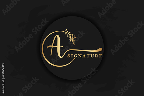 luxury signature logo design initial A. Handwriting vector logo design illustration image