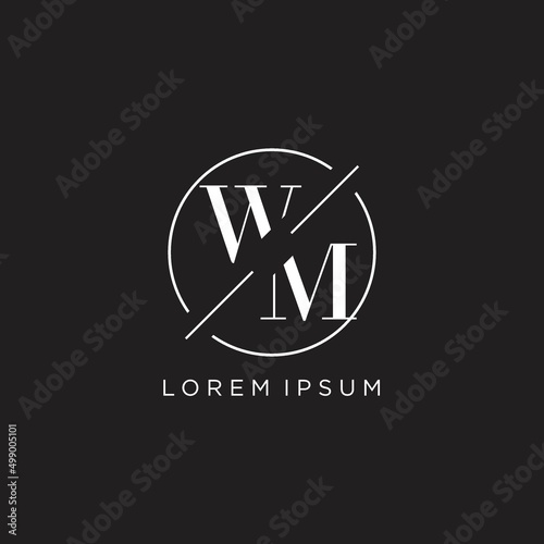 Letter WM logo with simple circle line. Creative look monogram logo design