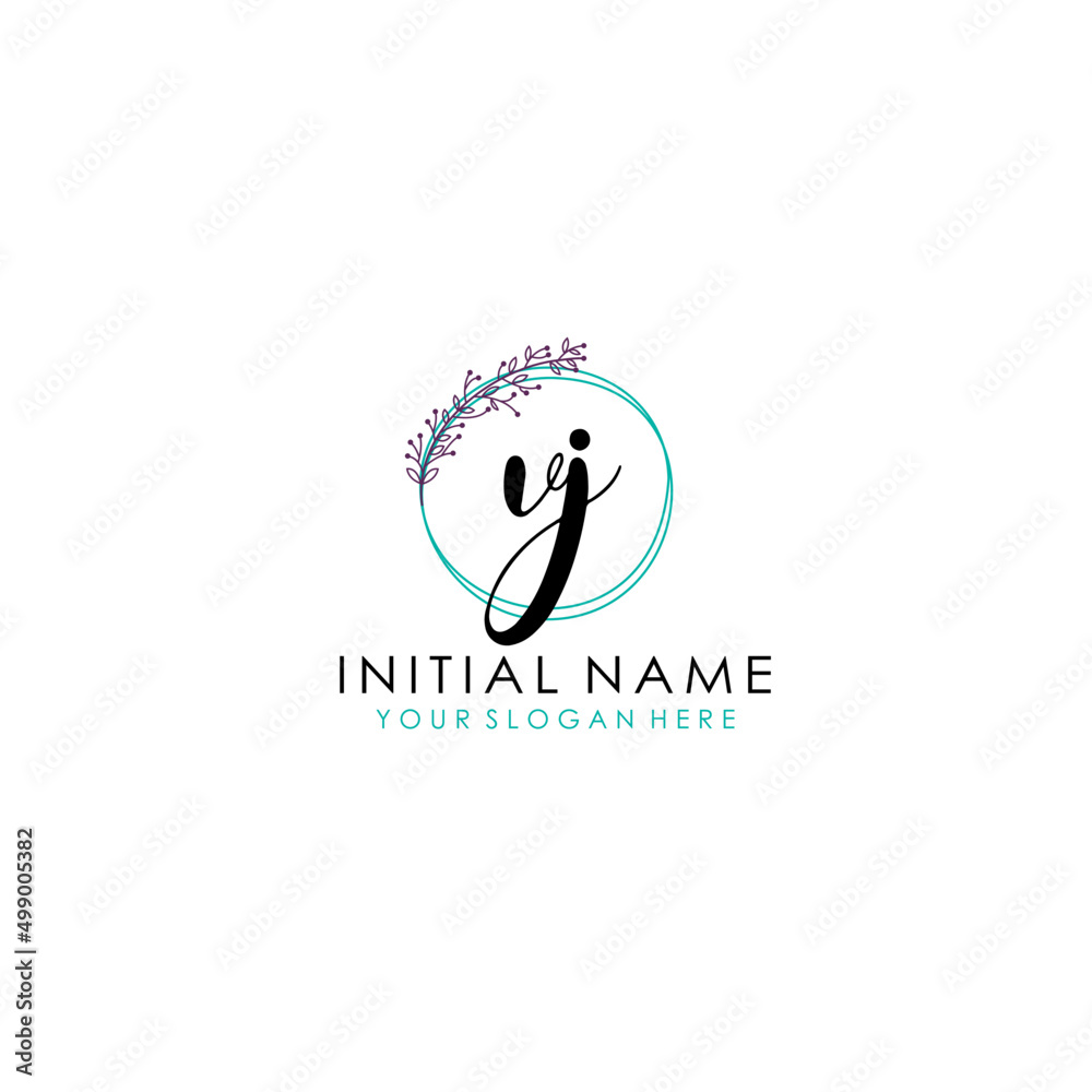 Obraz premium VJ Initial letter handwriting and signature logo. Beauty vector initial logo .Fashion boutique floral and botanical