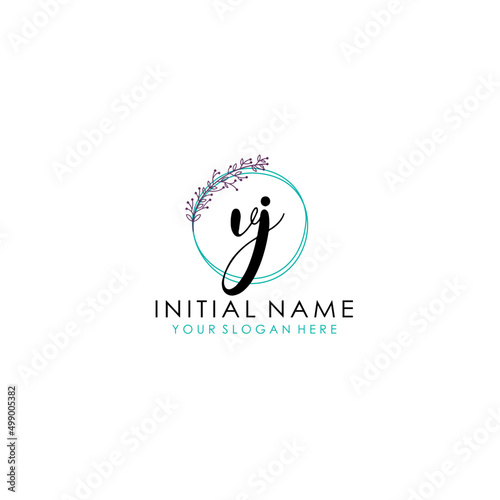 VJ Initial letter handwriting and signature logo. Beauty vector initial logo .Fashion boutique floral and botanical