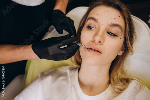 Fényképezés Closeup lips augmentation injections for attractive girl