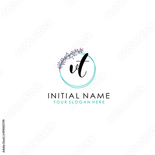 VT Initial letter handwriting and signature logo. Beauty vector initial logo .Fashion boutique floral and botanical