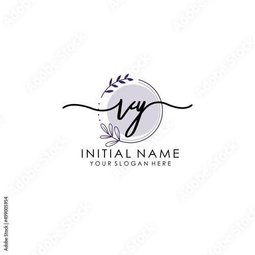 VY Luxury initial handwriting logo with flower template, logo for beauty, fashion, wedding, photography photo