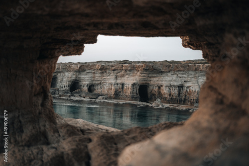 Ancient sea caves, rock formations and cliffs at the Mediterranean Sea in Ayia Napa, Cyprus