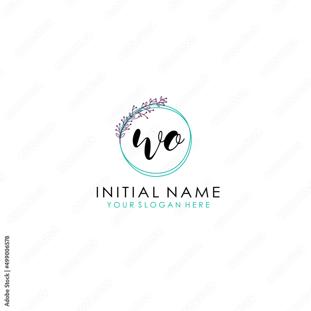 WO Initial letter handwriting and signature logo. Beauty vector initial logo .Fashion  boutique  floral and botanical