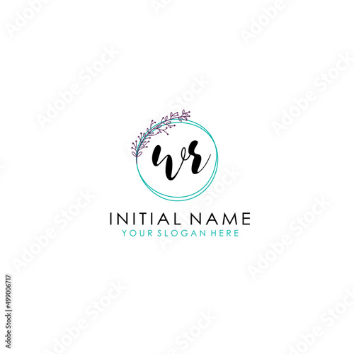 Fototapeta Naklejka Na Ścianę i Meble -  WR Initial letter handwriting and signature logo. Beauty vector initial logo .Fashion  boutique  floral and botanical
