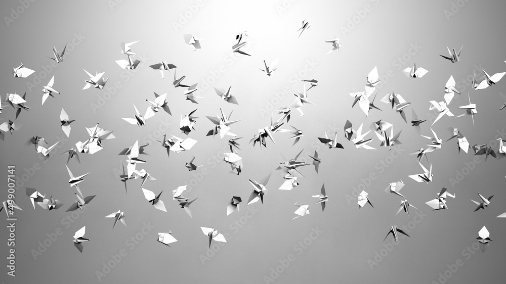 Fototapeta premium White origami crane on white background. 3D illustration for background.