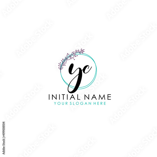 YC Initial letter handwriting and signature logo. Beauty vector initial logo .Fashion boutique floral and botanical
