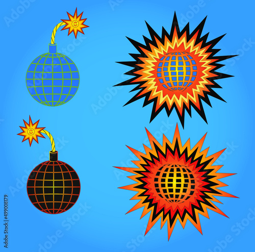 A crisis. Vector illustration of the earth in the form of a bomb, undermined by the instability of financial dollar markets.
