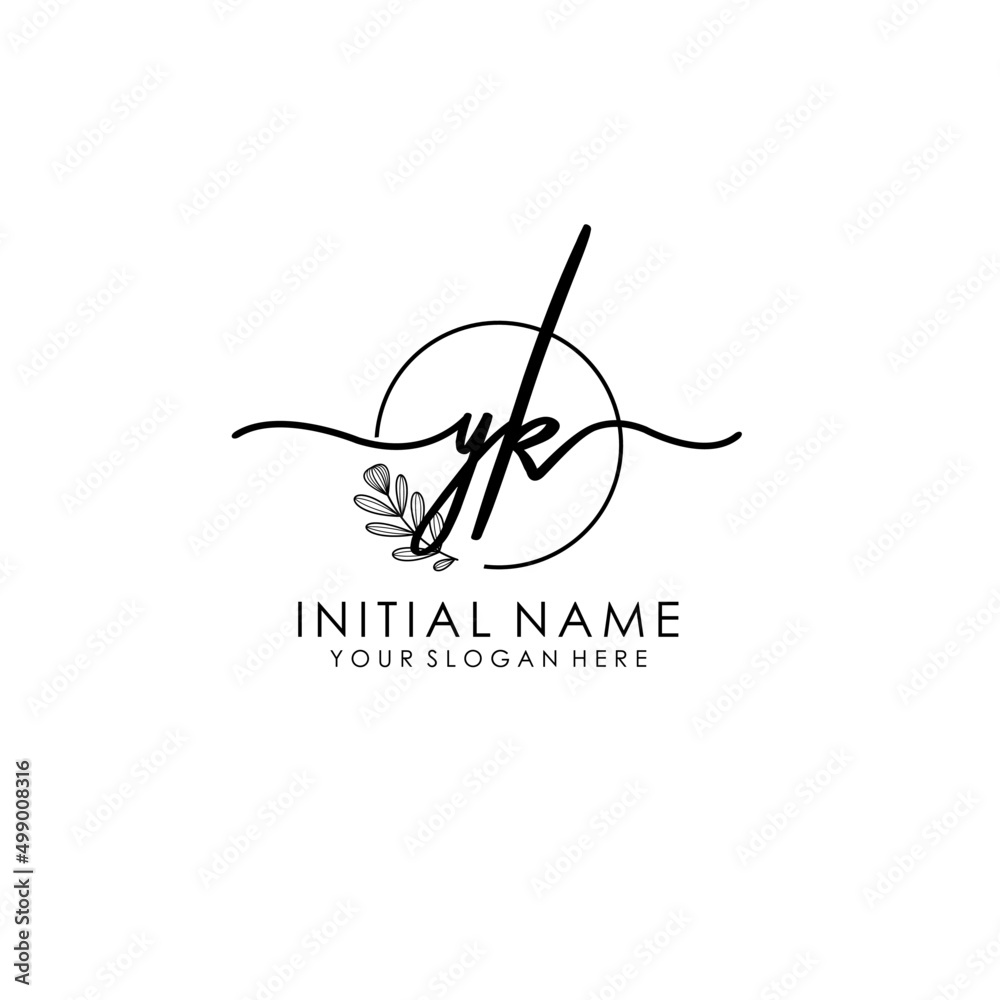 YK Luxury initial handwriting logo with flower template, logo for beauty, fashion, wedding, photography