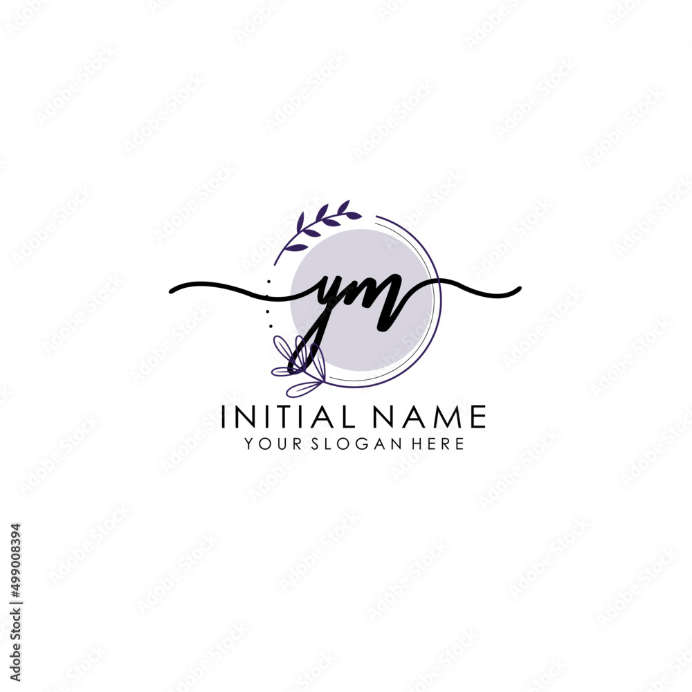 YM Luxury initial handwriting logo with flower template, logo for beauty, fashion, wedding, photography