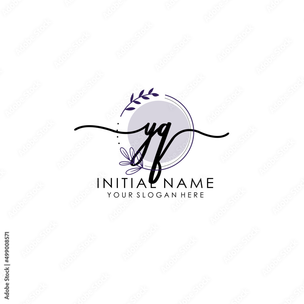 Obraz premium YQ Luxury initial handwriting logo with flower template, logo for beauty, fashion, wedding, photography