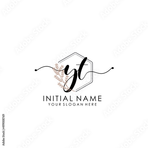 YT Luxury initial handwriting logo with flower template, logo for beauty, fashion, wedding, photography