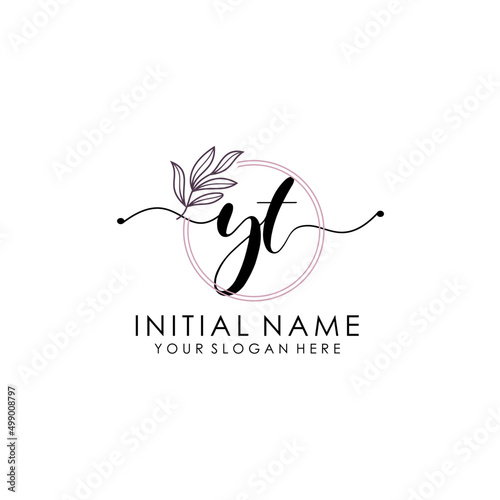 YT Luxury initial handwriting logo with flower template, logo for beauty, fashion, wedding, photography