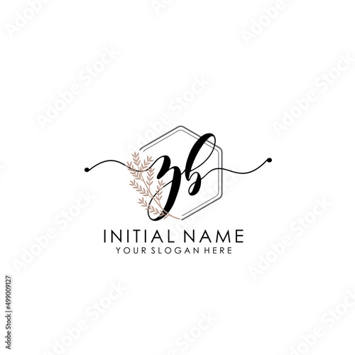 ZB Luxury initial handwriting logo with flower template, logo for beauty, fashion, wedding, photography
