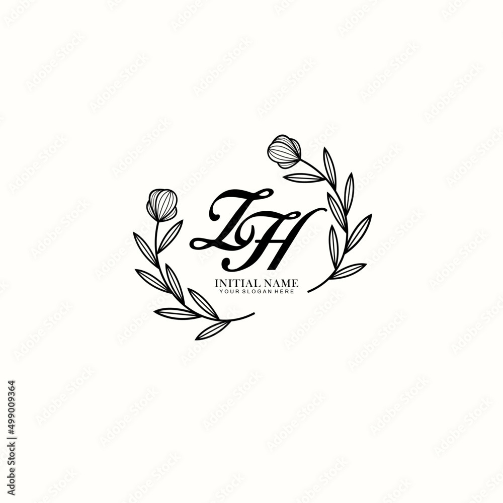 Fototapeta premium ZH Initial letter handwriting and signature logo. Beauty vector initial logo .Fashion boutique floral and botanical