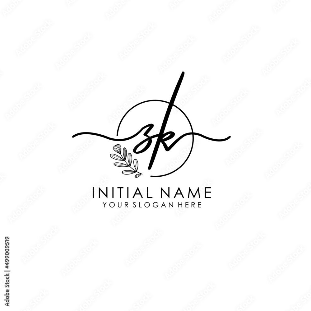 ZK Luxury initial handwriting logo with flower template, logo for beauty, fashion, wedding, photography