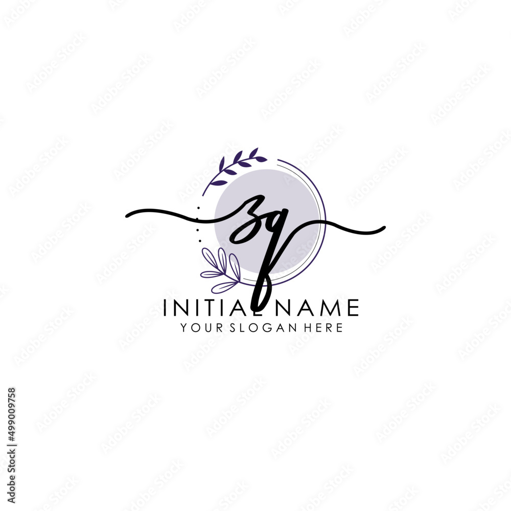 Obraz premium ZQ Luxury initial handwriting logo with flower template, logo for beauty, fashion, wedding, photography