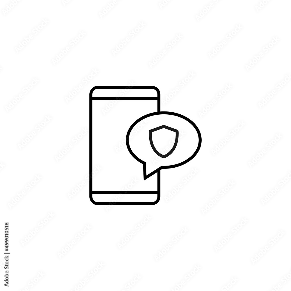 Internet chat and dialogue concept. Modern vector sign in flat style. Suitable for web sites, stores. Line icon of shield or armor inside of speech bubble by smartphone Internet chat and dialogue concept. Modern vector sign in flat style. Suitable for web sites, stores. Line icon of shield or armor inside of speech bubble by smartphone