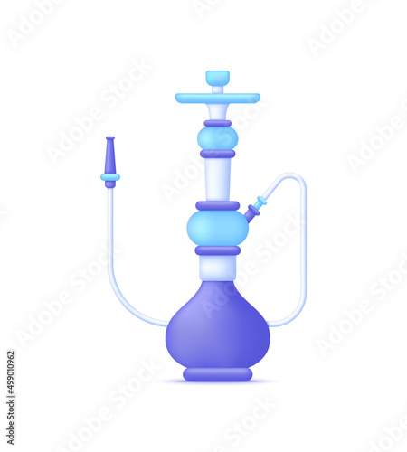 3D Smoking hookah isolated on white background. Lounge bar emblem. Smoke pipe and relaxation. Can be used for many purposes.
