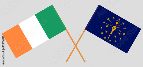 Crossed flags of Ireland and the State of Indiana. Official colors. Correct proportion