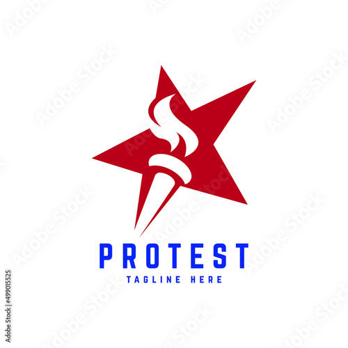 star and torch fire logo concept for protest community awareness concept