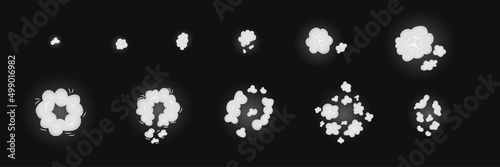 Top view sprite explosion set. Vector stock illustration isolated on black chalkboard background for animation comic move graphic design. 