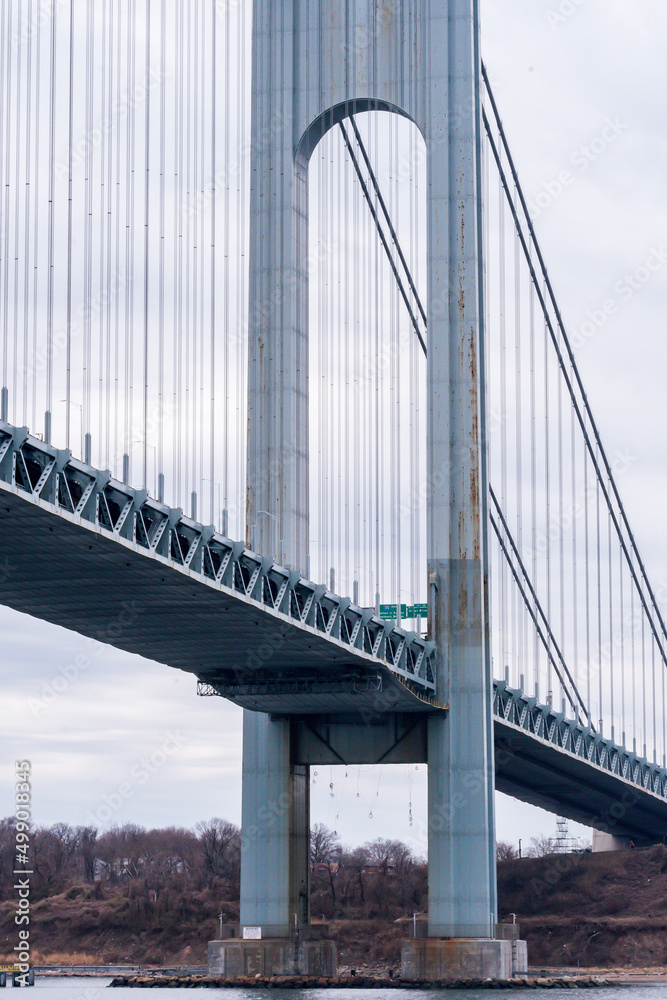 Fototapeta premium The Verrazano Narrows Bridge connecting Staten Island to Brooklyn as seen from New York Harbor.