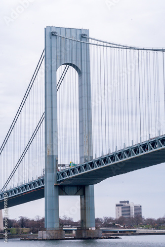 Fototapeta Naklejka Na Ścianę i Meble -  The Verrazano Narrows Bridge connecting Staten Island to Brooklyn as seen from New York Harbor.   