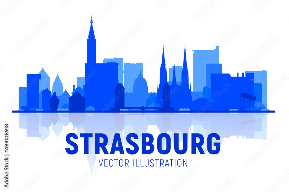 Fototapeta premium Strasbourg (France) city skyline silhouette on a white background. Flat vector illustration. Business travel and tourism concept with modern buildings. Image for banner or website.