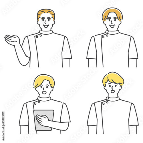 受付で案内をする男性看護師のセット
