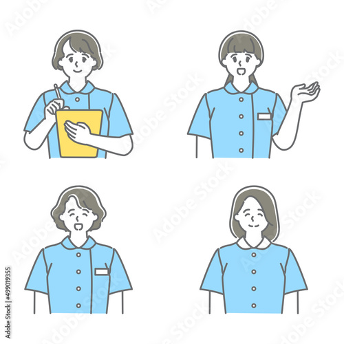 受付で案内をする女性看護師のセット