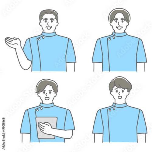 受付で案内をする男性看護師のセット