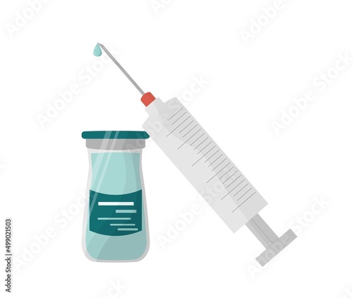 Vector items for vaccination against covid-19, coronavirus vaccines, vaccine development. Syringe, injection, medications, vitamins, protective. Use advertising, banner, poster.