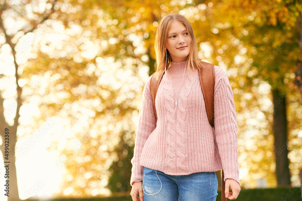 Outdoor portrait of young teenage girl with backpack, education and back to school concept Outdoor portrait of young teenage girl with backpack, education and back to school concept