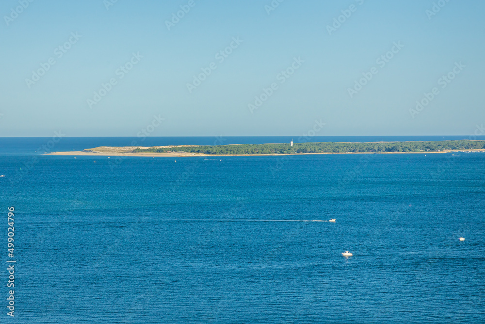 Head point of the Cap Ferret peninsula seen from the top of the Dune du Pilat on the Arcachon Bay in France