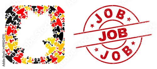 Germany state map collage in Germany flag official colors - red, yellow, black, and scratched Job red circle stamp print. Job stamp uses vector lines and arcs.