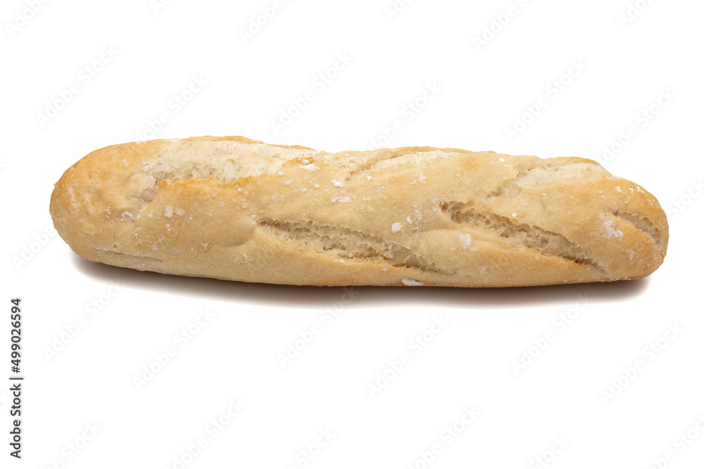 Original French baguette, isolated on white background.