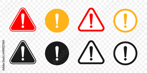 Attention caution sign warning symbol icon set danger Exclamation mark signs Triangular vector illustration photo