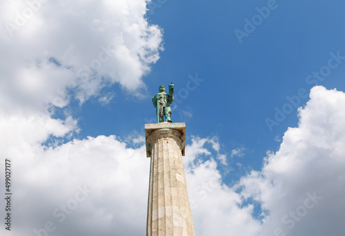Pobednik the greatest monuments in Belgrade Serbia . Naked male statue in the center of Belgrade photo