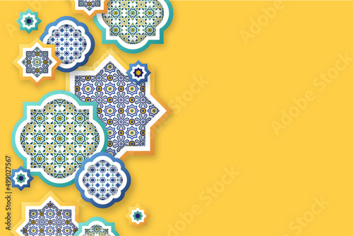 Different mosaic shapes with free text space in the right