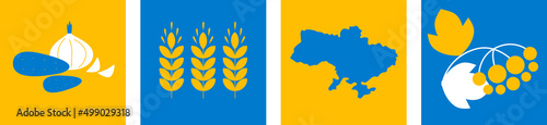 Ukrainian symbol wheat, map, still life, viburnum blue yellow color theme. vector. The concept of peace in Ukraine. Illustration for design and web. Ukraine art. The concept of peace in Ukraine. 
