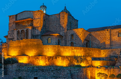 Qorikancha sun temple illuminated at night, Santo Domingo convent, Cusco, Peru. photo