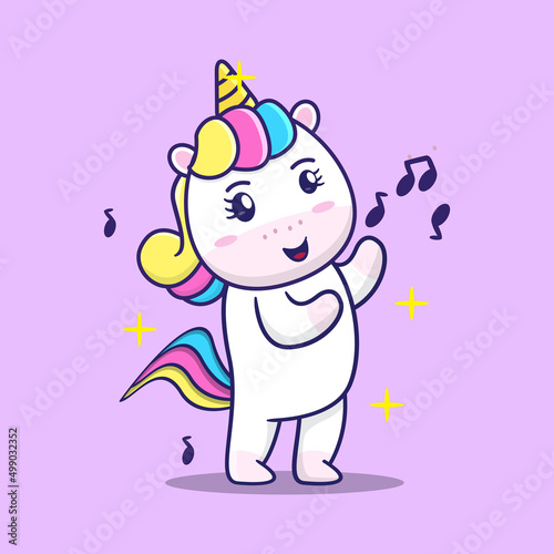vector illustration of cute unicorn singing